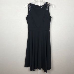 Calvin Klein Black A-Line Midi Dress Buckle Shoulder - EUC Size 2